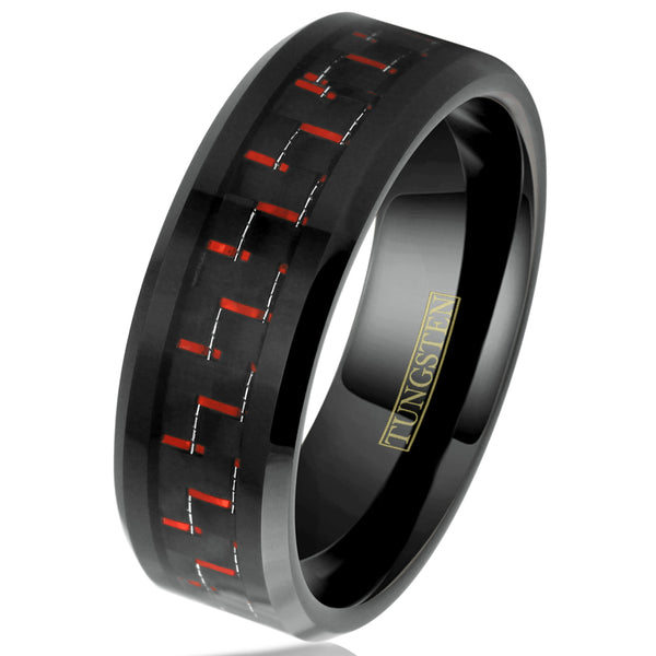 8mm Mens Tungsten Ring Black Carbon Fiber Inlay Mens Metal Rings Carbi – A  Sense of Style