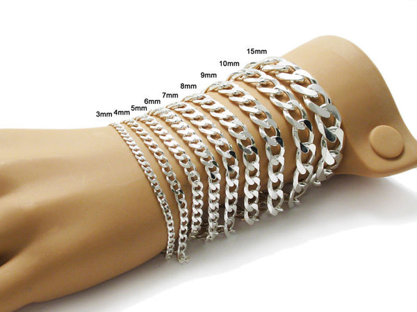 Charming Sterling Silver Cuban Link Chain Bracelet 8 Inch