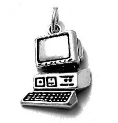 Retro Computer Charm. Sterling Silver