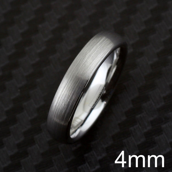 Classic Brushed Finish Silver Low Dome Tungsten Band Ring. Available in 4mm, 6mm, and 8mm Widths. Couple Ring.