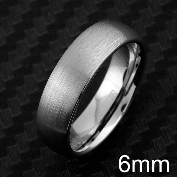 Classic Brushed Finish Silver Low Dome Tungsten Band Ring. Available in 4mm, 6mm, and 8mm Widths. Couple Ring.