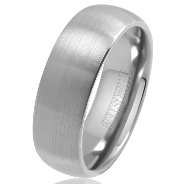 Classic Brushed Finish Silver Low Dome Tungsten Band Ring. Available in 4mm, 6mm, and 8mm Widths. Couple Ring.