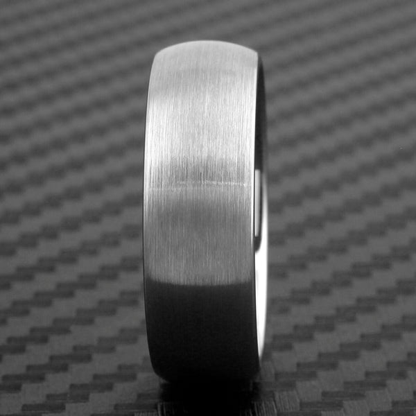 Classic Brushed Finish Silver Low Dome Tungsten Band Ring. Available in 4mm, 6mm, and 8mm Widths. Couple Ring.