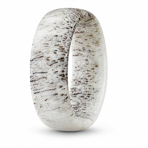 Beautiful Natural Low Dome Speckled White Deer Antler Ring.