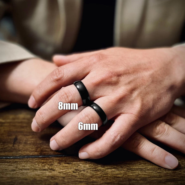 Classic Black Tungsten Polished Domed Wedding Band Available in 6mm And 8mm Widths. For Men and Women.