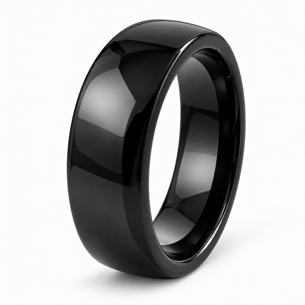 Classic Black Tungsten Polished Domed Wedding Band Available in 6mm And 8mm Widths. For Men and Women.
