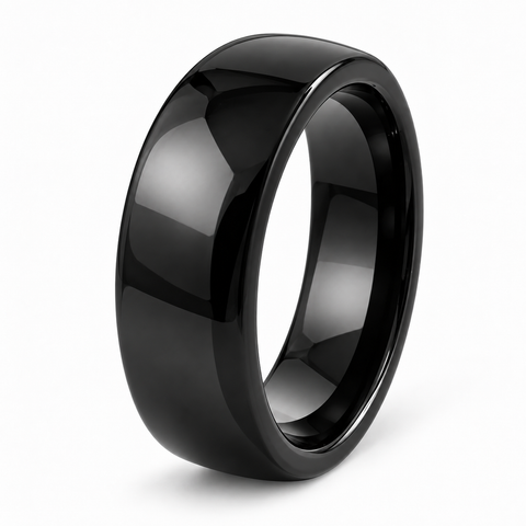 Classic Black Tungsten Polished Domed Wedding Band Available in 6mm And 8mm Widths. For Men and Women.