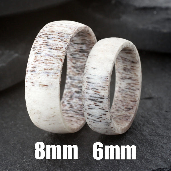 Beautiful Natural Low Dome Speckled White Deer Antler Ring.