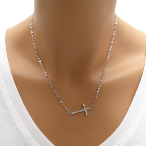 Delicate 0.23 Carat Micro-Pave CZ Cross Pendant Necklace | Wholesale 925 Sterling Silver Pendant - Jewelry | Alternate