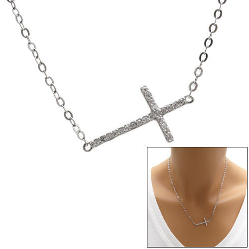 Delicate 0.23 Carat Micro-Pave CZ Cross Pendant Necklace | Wholesale 925 Sterling Silver Pendant - Jewelry | Main