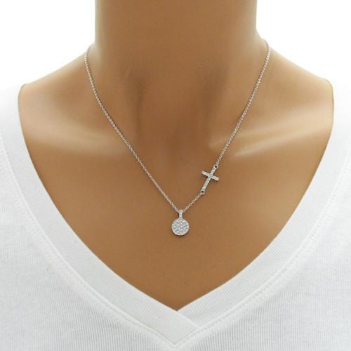 Sparkly 0.33 Carat CZ Cross and Circle Pendant Necklace | Wholesale 925 Sterling Silver Pendant - Jewelry | Alternate