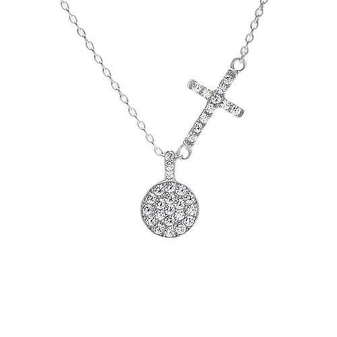 Sparkly 0.33 Carat CZ Cross and Circle Pendant Necklace | Wholesale 925 Sterling Silver Pendant - Jewelry | Main