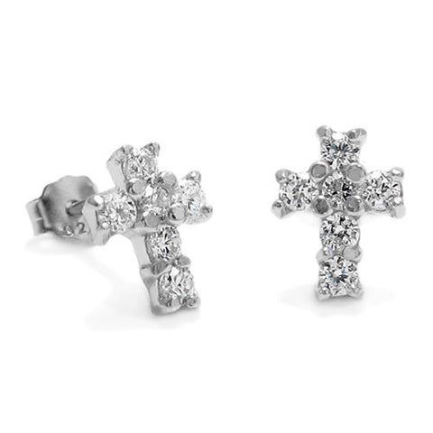 Stunning 0.48 Carat Multi-CZ Cross Post Earrings | Wholesale Sterling Silver Jewelry | Main