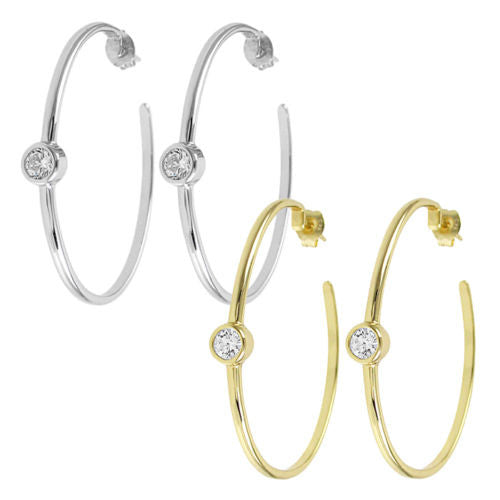 0.50 Carat CZ Large Round Hoop Earrings Color Options | Wholesale Sterling Silver Jewelry | Main