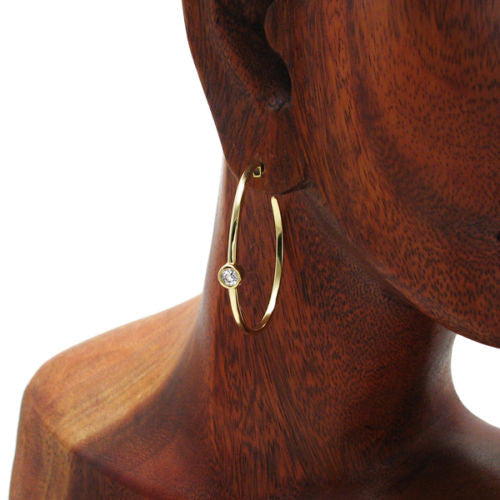 0.50 Carat CZ Large Round Hoop Earrings Gold | Wholesale Sterling Silver Jewelry | Alternate