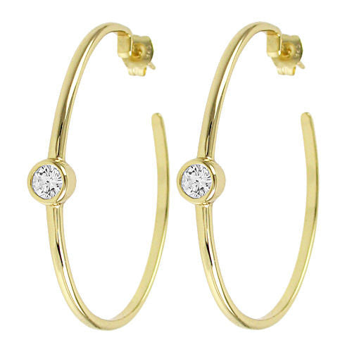 0.50 Carat CZ Large Round Hoop Earrings Gold | Wholesale Sterling Silver Jewelry | Alternate