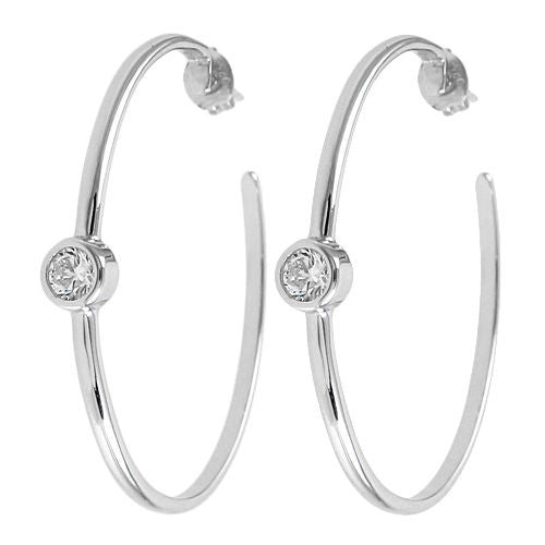 0.50 Carat CZ Large Round Hoop Earrings Silver | Wholesale Sterling Silver Jewelry | Alternate