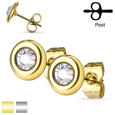 Charming 0.50 Carat CZ Round Disc Post Stud Earrings | Wholesale 316L Stainless Steel Jewelry | Main