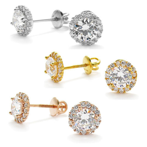 0.50 Carat Round Cut CZ with Accents Stud Earrings Different Colors | Wholesale Sterling Silver Jewelry | Main
