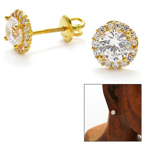 0.50 Carat Round Cut CZ with Accents Stud Earrings Gold | Wholesale Sterling Silver Jewelry | Alternate