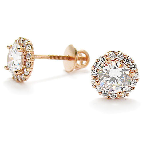 0.50 Carat Round Cut CZ with Accents Stud Earrings Rose Gold | Wholesale Sterling Silver Jewelry | Alternate