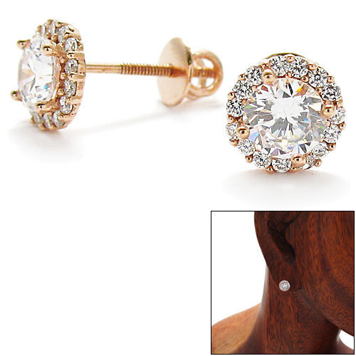 0.50 Carat Round Cut CZ with Accents Stud Earrings Rose Gold | Wholesale Sterling Silver Jewelry | Alternate