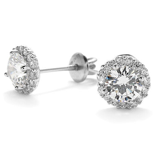 0.50 Carat Round Cut CZ with Accents Stud Earrings Silver | Wholesale Sterling Silver Jewelry | Alternate
