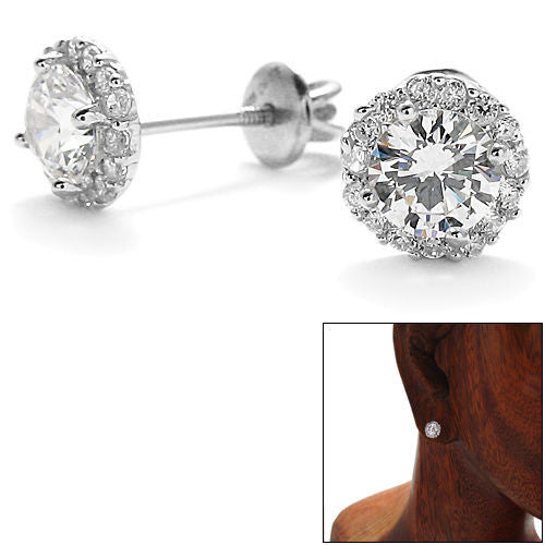 0.50 Carat Round Cut CZ with Accents Stud Earrings Silver | Wholesale Sterling Silver Jewelry | Alternate