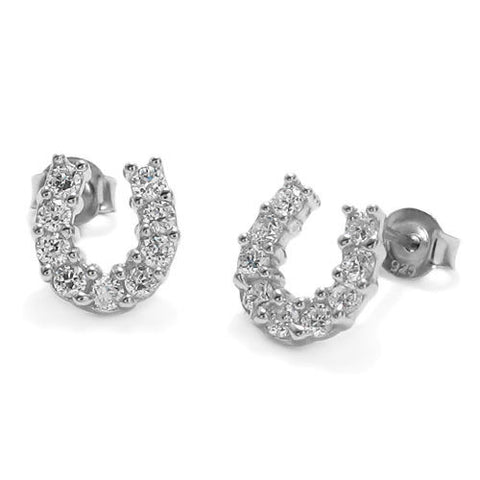 Beautiful 0.54 Carat Multi-CZ Horseshoe Post Earrings | Wholesale Sterling Silver Jewelry | Main