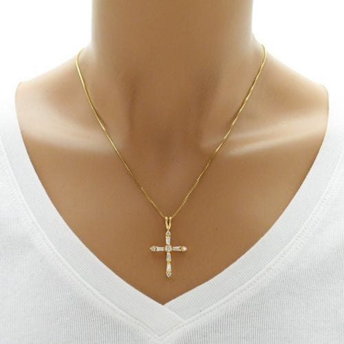 Gorgeous 0.70 Carat CZ Cross Pendant - Gold | Wholesale 925 Sterling Silver Pendant - Jewelry | Alternate
