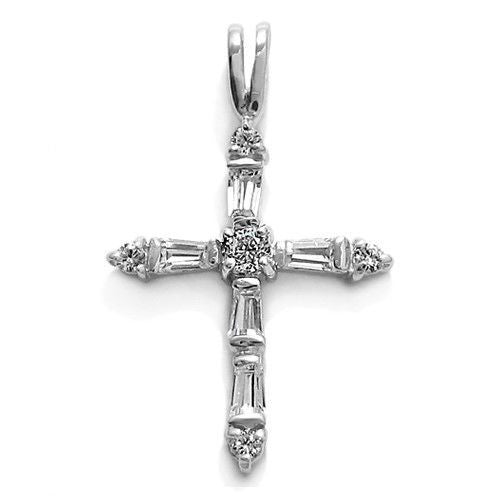 Gorgeous 0.70 Carat CZ Cross Pendant - Silver | Wholesale 925 Sterling Silver Pendant - Jewelry | Alternate