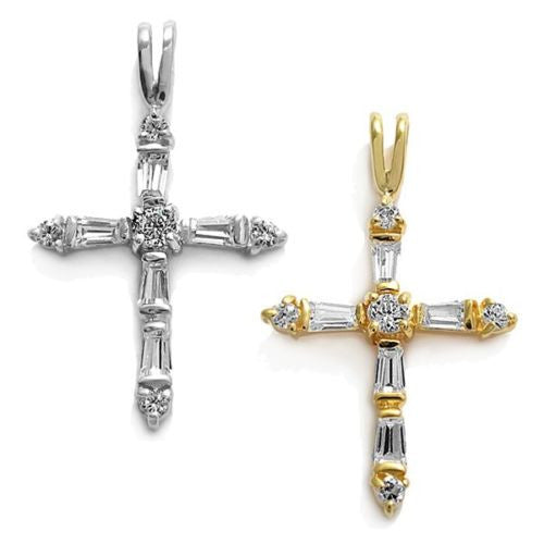 Gorgeous 0.70 Carat CZ Cross Pendant - 2 Colors | Wholesale 925 Sterling Silver Pendant - Jewelry | Main