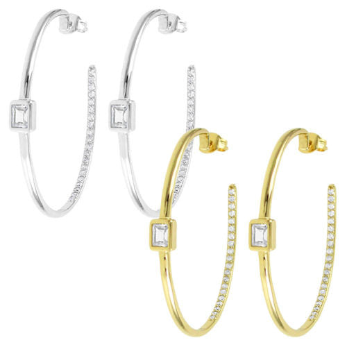 Sterling Silver 0.80 Carat CZ In-Out Round Hoop Earrings