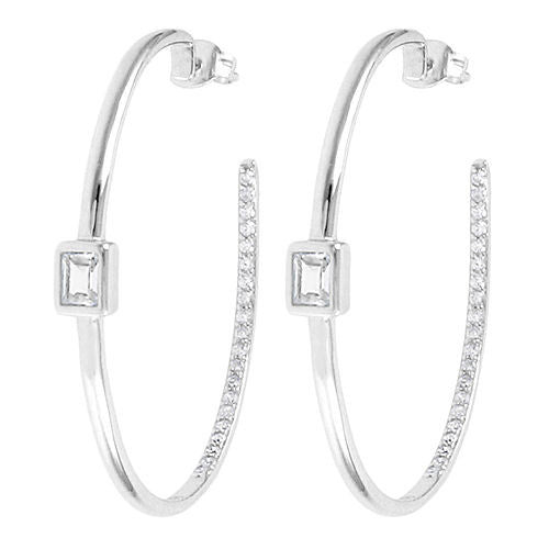 0.80 Carat CZ In-Out Round Hoop Earrings Silver | Wholesale Sterling Silver Jewelry | Main