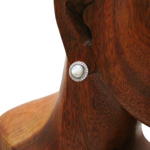 0.88 Carat CZ Mother of Pearl Cabochon Earrings | Wholesale Sterling Silver Jewelry | Alternate