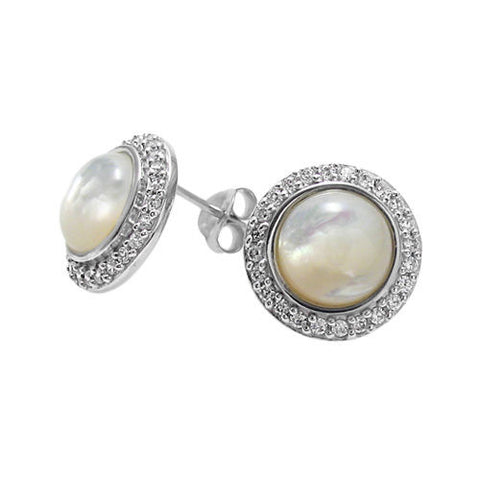 0.88 Carat CZ Mother of Pearl Cabochon Earrings | Wholesale Sterling Silver Jewelry | Main