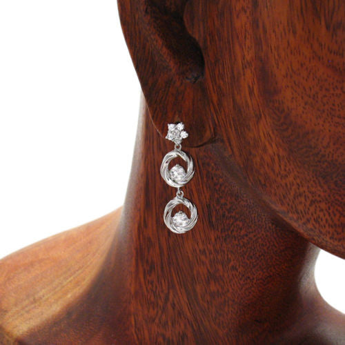 Dangling 0.98 Carat Round Cut Multi-CZ Twisted Design Earrings | Wholesale Sterling Silver Jewelry | Alternate