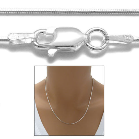 Sterling Silver Diamond Cut Snake Chain Necklace 1.25mm (Gauge 030). Available in 5 Lengths.