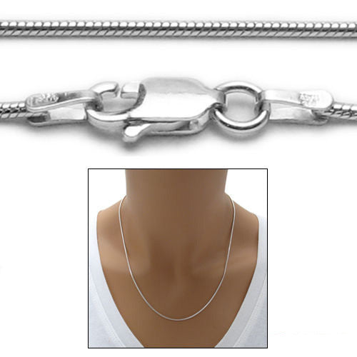 Sterling Silver Snake Chain Necklace 1.25mm (Gauge 030). Available in 7 Lengths.