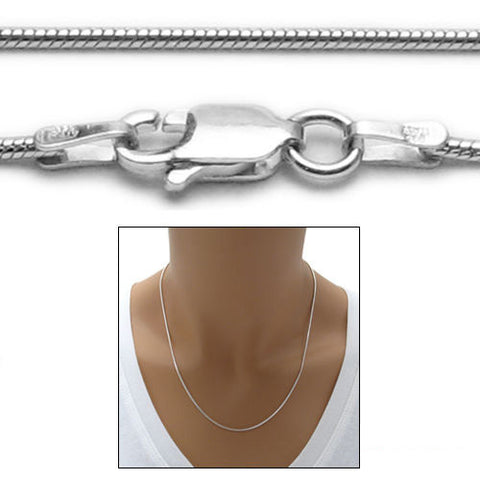 Sterling Silver Snake Chain Necklace 1.25mm (Gauge 030). Available in 7 Lengths.