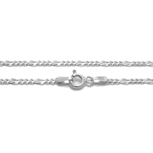 Sterling Silver Figaro Chain Necklace 2mm (Gauge 050). Available in 5 Lengths.