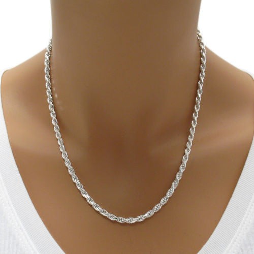 Sterling Silver Diamond Cut Rope Chain Necklace 3.0mm Gauge 070