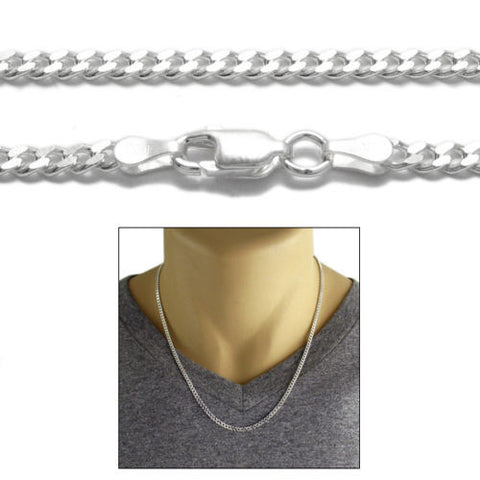 Sterling Silver Cuban Curb Chain Necklace 3mm (Gauge 080). Available in 5 Lengths.