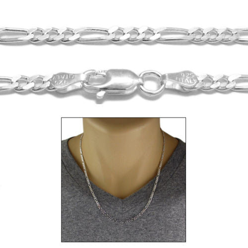 Sterling Silver Figaro Chain Necklace 3mm (Gauge 080). Available in 5 Lengths.