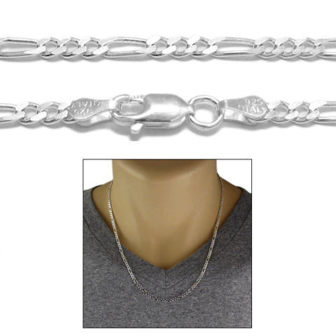 Sterling Silver Figaro Chain Necklace 3mm (Gauge 080). Available in 5 Lengths.