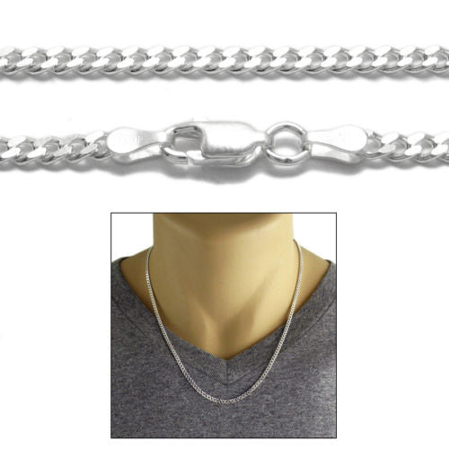 Sterling Silver Cuban Curb Chain Necklace 3mm (Gauge 080). Available in 5 Lengths.