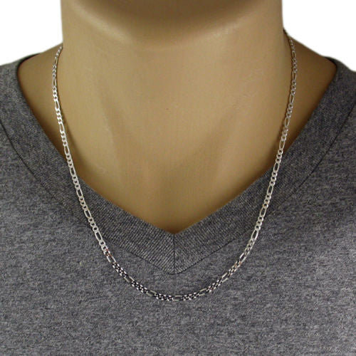Sterling Silver Figaro Chain Necklace 3mm (Gauge 080). Available in 5 Lengths.