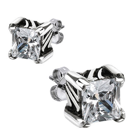 Surgical Steel 1Ct Princess Cut Prong CZ Stud 925Express