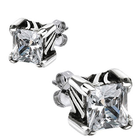 1 Carat Vintage Princess Cut Prong CZ Stud Post Earrings | Wholesale Sterling Silver Jewelry | Main