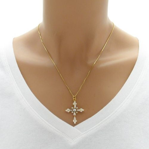 Brilliant 1.13 Carat CZ Cross Pendant - Gold | Wholesale 925 Sterling Silver Pendant - Jewelry | Alternate